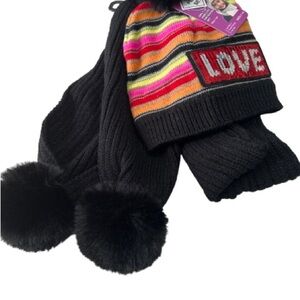 Colorful Striped Kids Beanie with Pom-Poms